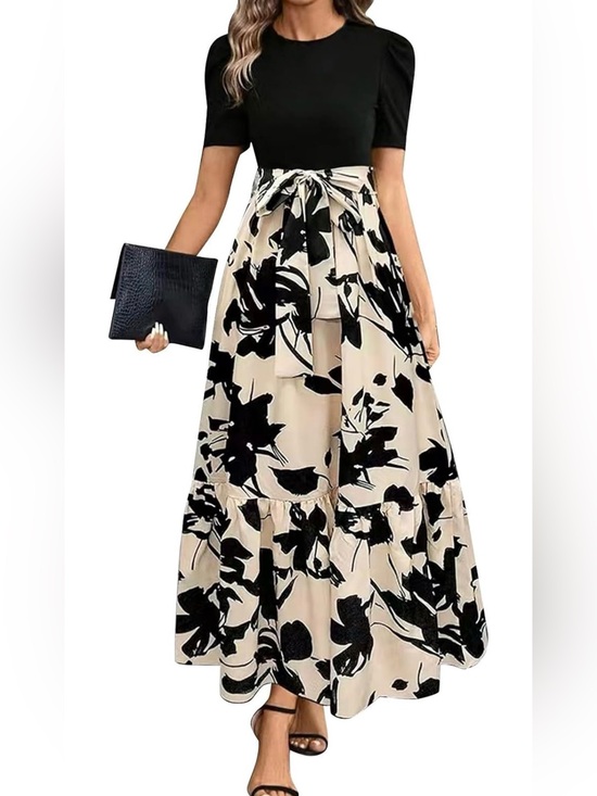 SHEIN Dresses & Skirts - SHEIN Cream & Black Floral Maxi Skirt | Tie Waist | Size XL - NWOT